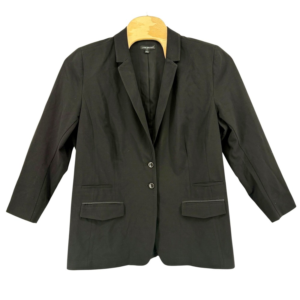 Lane Bryant Women Black Two Button Notch Lapel Long Sleeve Blazer Jacket Size 22